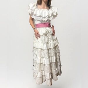 VTG Southern Belle Coquette  Tiered Ruffled Ball Gown Union Made